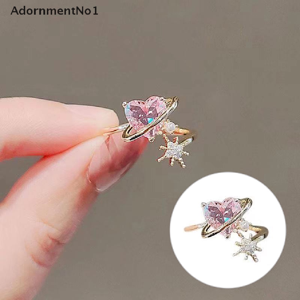 (AdornmentNo1) Cincin Model Terbuka Desain Hati Warna Pink Serbaguna Untuk Wanita