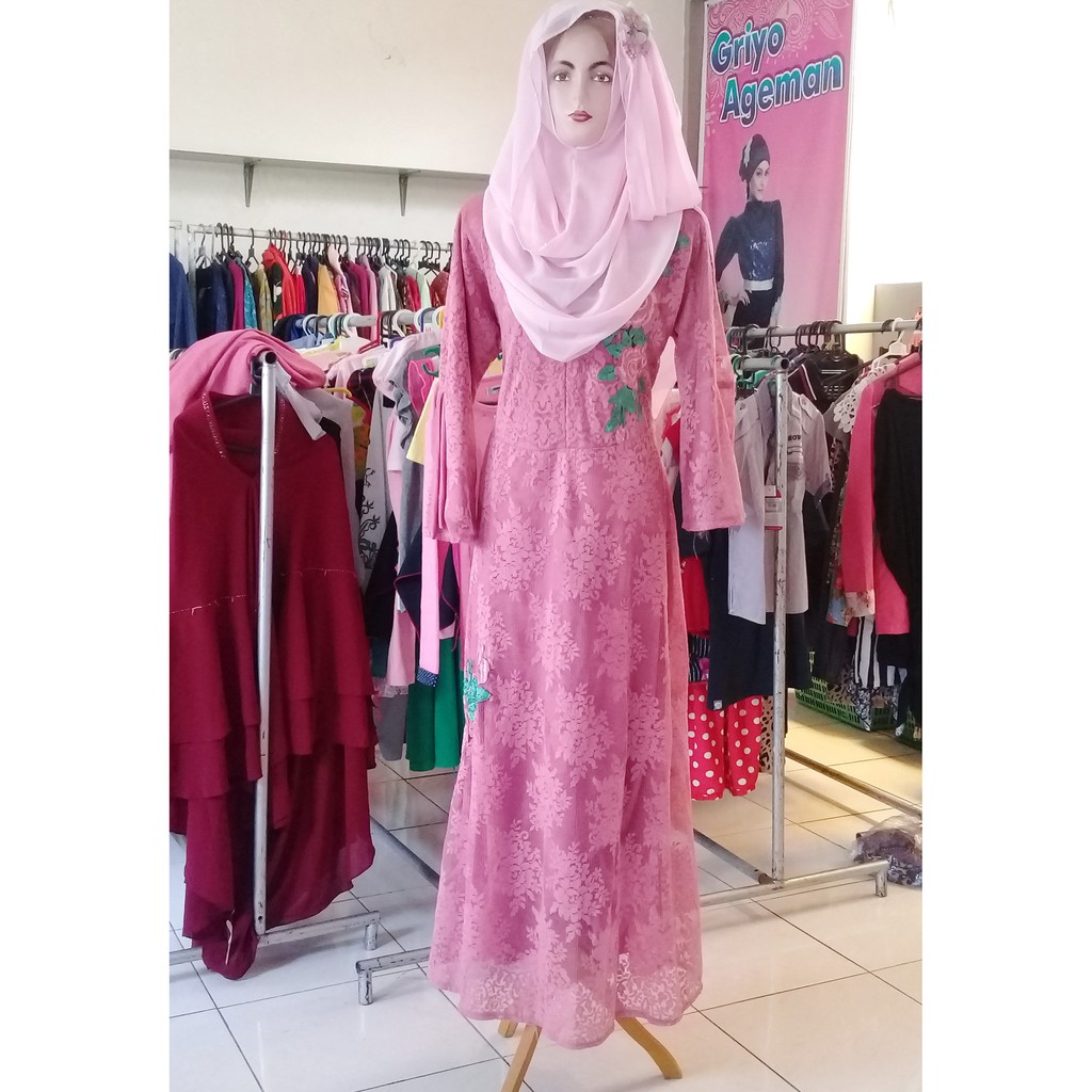 Gamis Hasanah Pink Tua Brokat