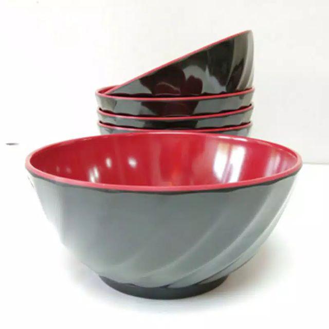 2 Pcs Mangkok Ulir Miring Merah Hitam 7 Inchi Golden Dragon W-07a3