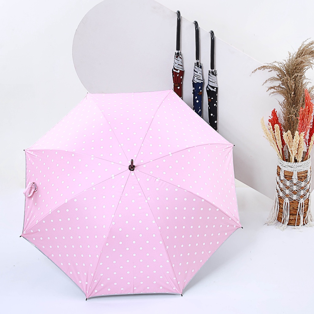 Payung Tongkat Fiber Motif Polkadot jepang Korea T3 Fashion Stylist Anti UV