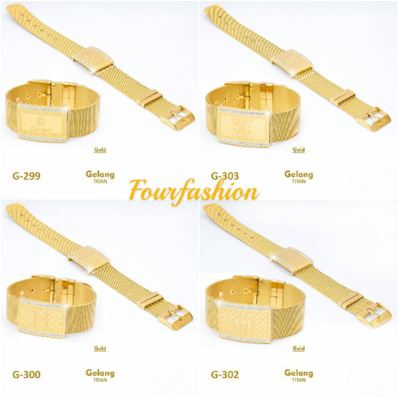 Fourfashion Gelang Jam Pasir Plat Permata Titanium Premium Limited AK01