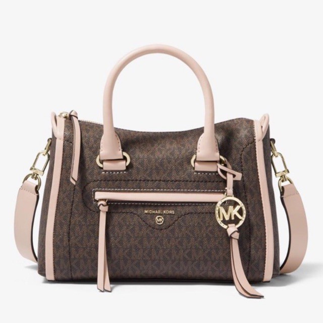 michael kors MK carine small logo brown soft pink satchel