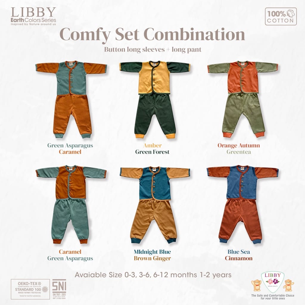 Libby Comfy Earth Series Setelan Baju Bayi Panjang Celana Panjang Series KOMBINASI 0-3 Newborn 3-6 6-12 1-2 Tahun Arevyonlineshop Kado Baby