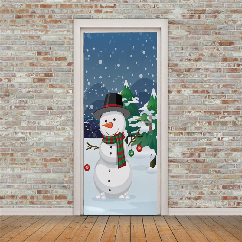 Zzz 2pcs / set Stiker Dinding / Pintu / Kulkas Anti Air Motif Snowman Natal Untuk Dekorasi Rumah