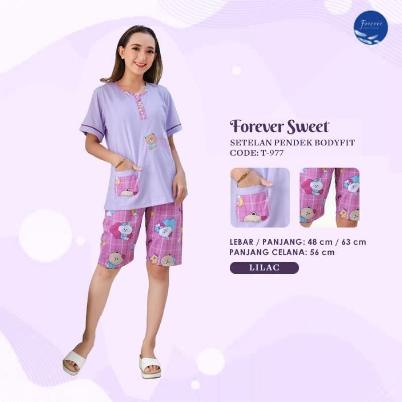 DISKON FOREVER Sweet Concept Setelan Baju Tidur Babydoll ¾ 3/4 Celana Pendek Body Fit T 977