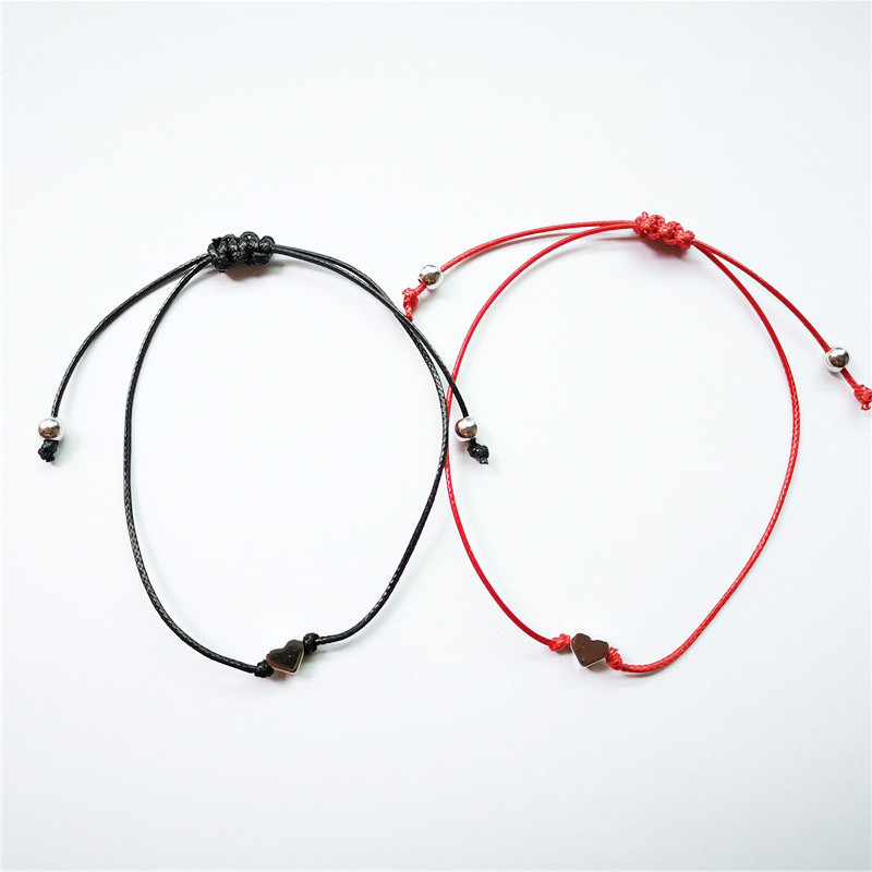2pcs / Set Gelang Tali Kepang Warna Merah Desain Bunga Bahan Tembaga Untuk Pasangan