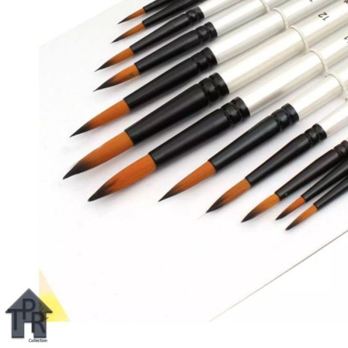 Set kuas lukis lancip / artist paint brush round tips - 12pcs.