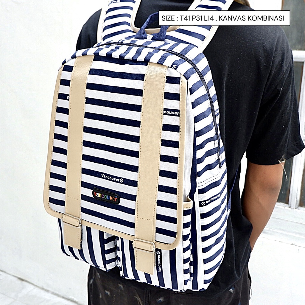 NEW ARRIVAL!! Tas Ransel Wanita Tas Jalan Jalan Tas Ransel wanita motif salur garis garis Tas Lokal Tas Fashion