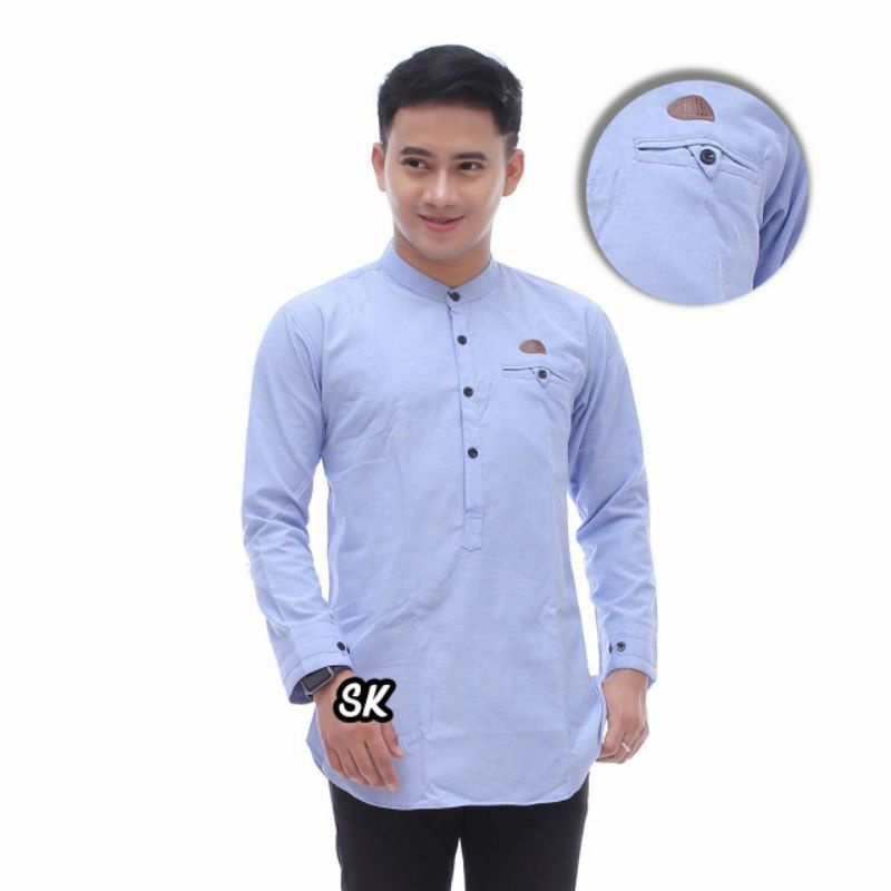 ATASAN BAJU KOKO PRIA COWOK BUSANA MUSLIM LEBARAN KONDANGAN IDUL FITRI POLOS DUSTY PINK BIRU LANGIT 