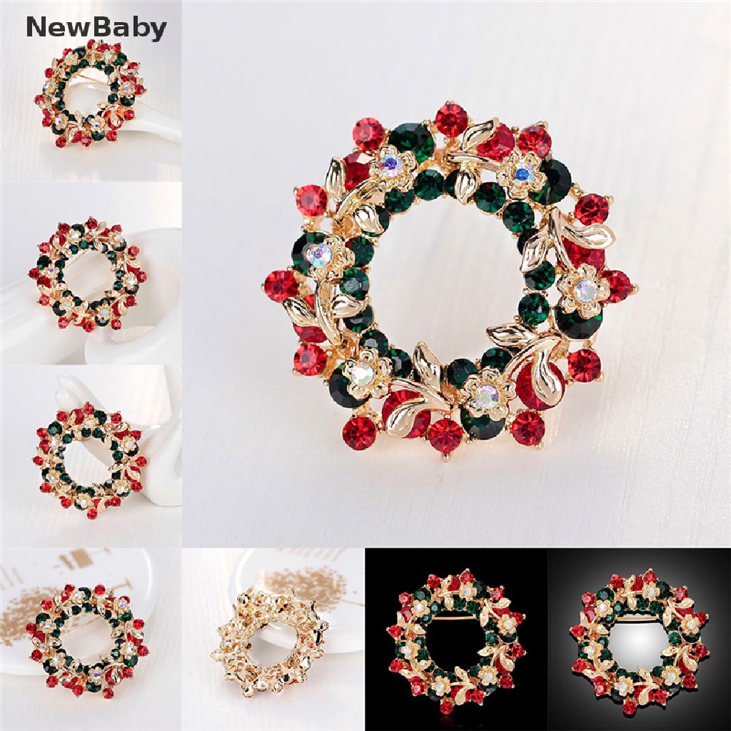 Newbaby Bros Pin Bentuk Garland Bulat Motif Natal Aksen Kristal Imitasi Untuk Wanita