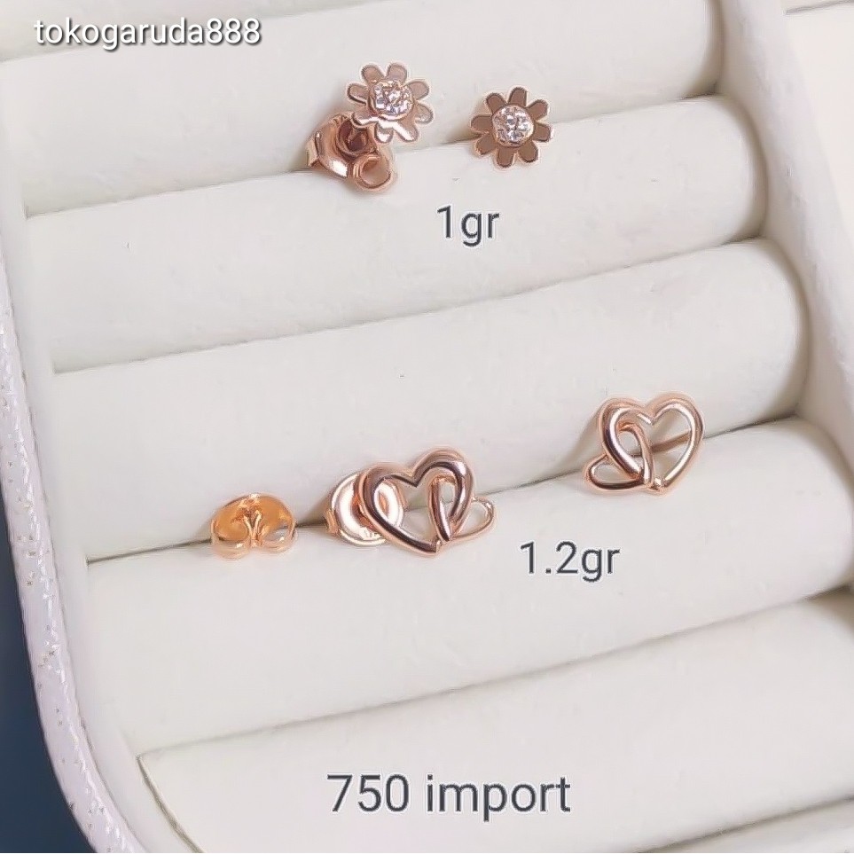 Anting duduk anak dan dewasa emas asli kadar 750 75% 22 17k bintang love bunga giwang kerabu paku cucuk stud