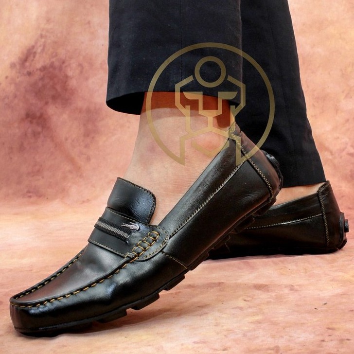 COD - SEPATU PANTOFEL MOCASSIN PRIA KULIT ASLI - HITAM COKELAT-Black