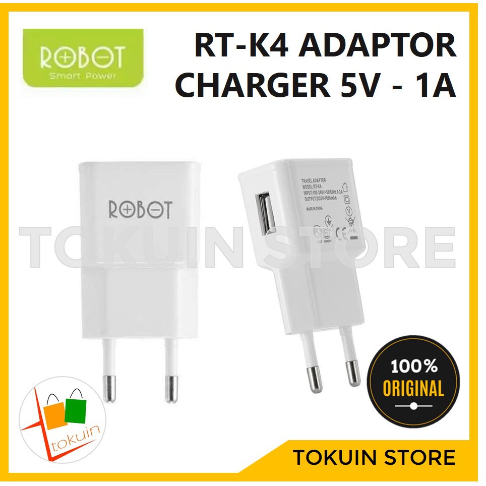 Robot Adaptor 5V 1A Kepala Batok Charger TWS Earphone USB 1 Ampere