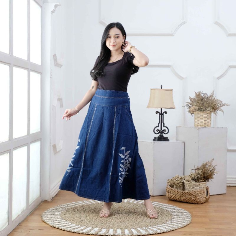 Rok Jeans Wanita / Rok Panjang Wanita / Rok Bordir / Rok Jeans Murah / Rok Cantik