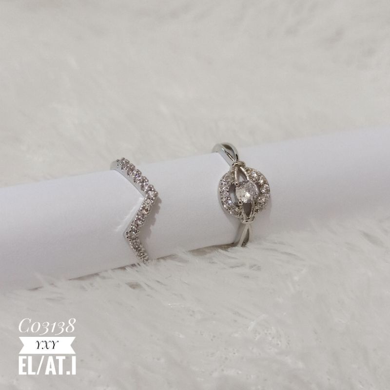 Cincin Yaxiya Zircon warna Silver C03138