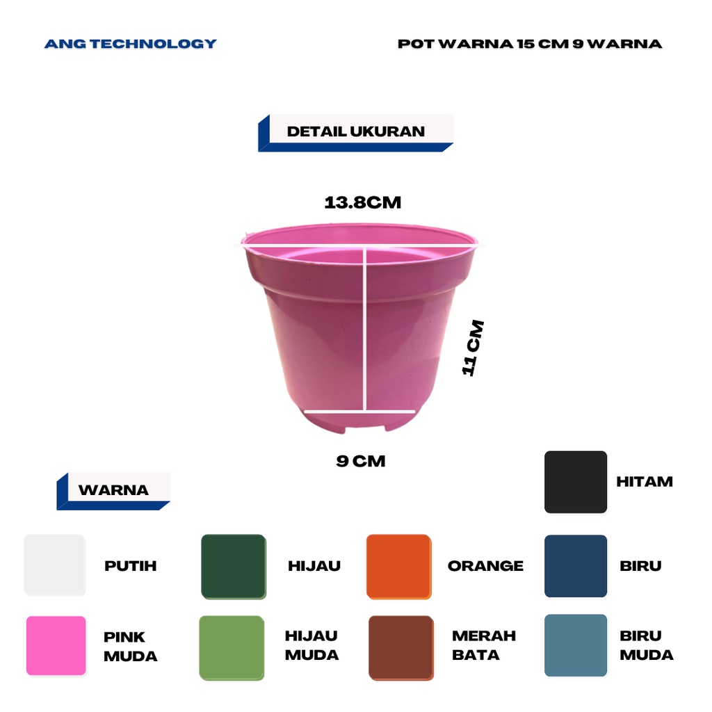 Pot Bunga ANG WARNA - WARNI 15 cm Termurah se-Indonesia