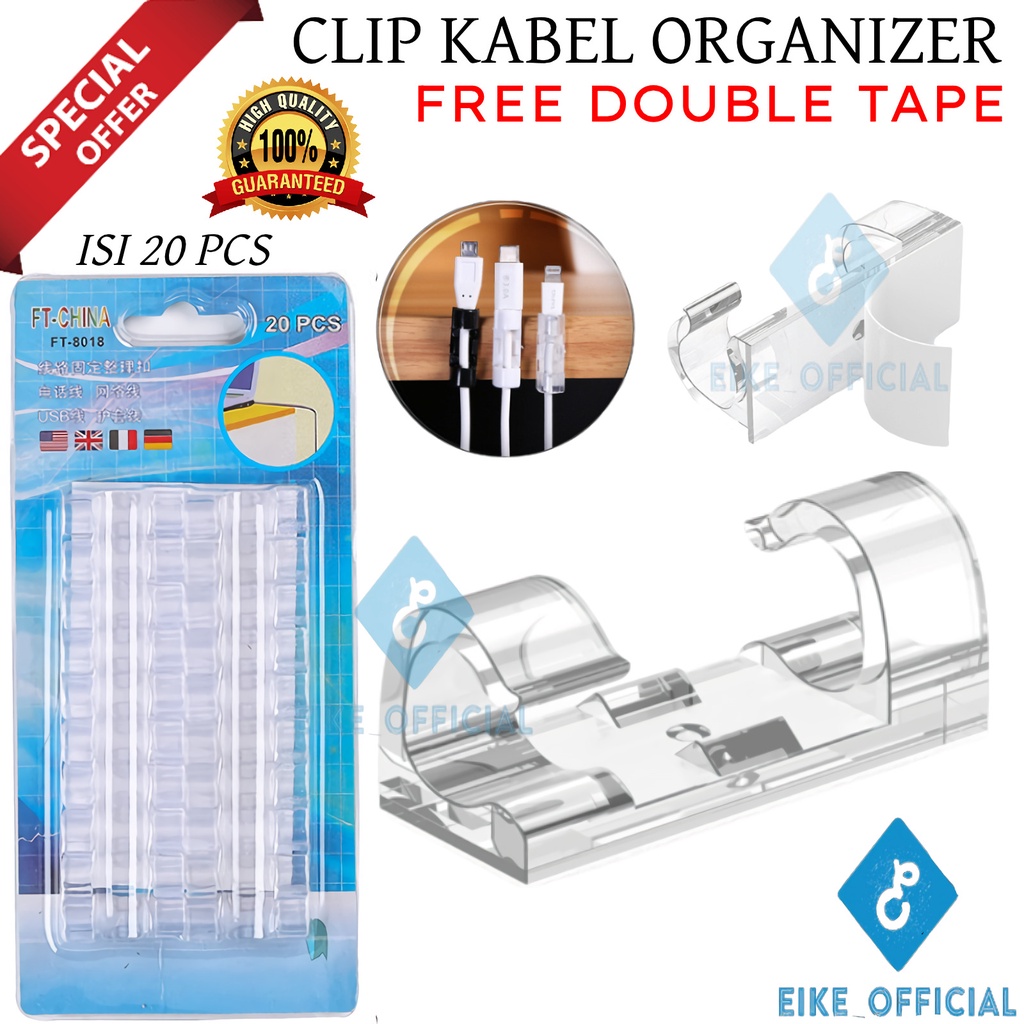 [EIKE] KLIP KABEL ORGANIZER 1 PACK ISI 20 PCS / CABLE CLIP PER PACK PENGIKAT KABEL + LEM / KLIP KABEL TEMPEL / KLEMAN KABEL TEMPEL