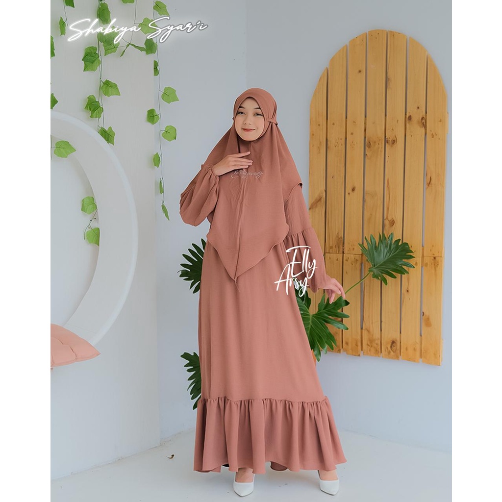 Gamis syari set SYABIA CRINKLE khimar recomended terbaru ELLYARSY premium muslimah