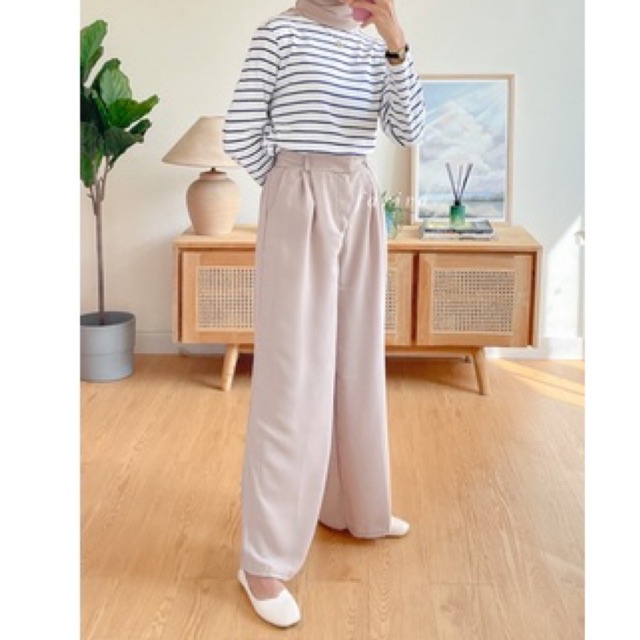 FARIVA - INJAE PANTS Celana HighWaist Korean Pastel Celana Kerja Premium