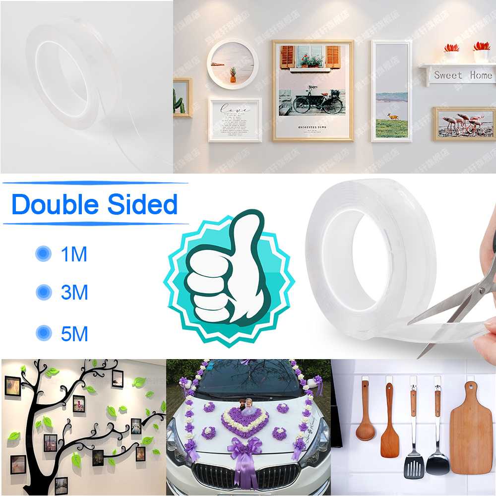 Double Tape Kuat Bening Perekat Tebal Murah Tahan Air / No Trace Washable Sticker / Isolasi Solatip Dinding Lem Mudah Dicuci Dibersihkan Tidak Berbekas / Solatip Multifungsi Peralatan Perkakas Perlengkapan Rumah Double Tape Tebal Transparan