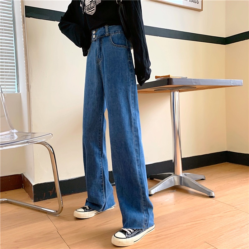 [COD&amp;READY STOK]Celana Jeans Wanita Loose Celana Panjang High Waist Straight Denim Pants