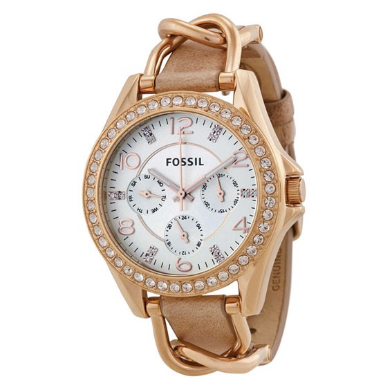 Jam Tangan Wanita Riley ES3466 Sand Dial Bone Leather Strap