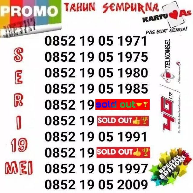 NOMOR CANTIK KARTU AS SERI TAHUN 19 05 19 MEI