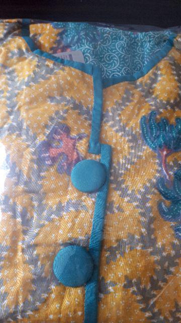 Batik Hem Kemeja Enamosa Atasan Pria Motif Daun 1 Biru Pekalongan