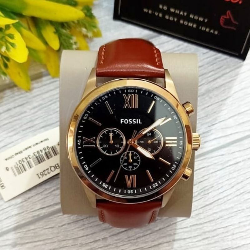 Jam Tangan Pria - Fossil Men's Flynn Chronograph Brown Leather Watch - BQ2261