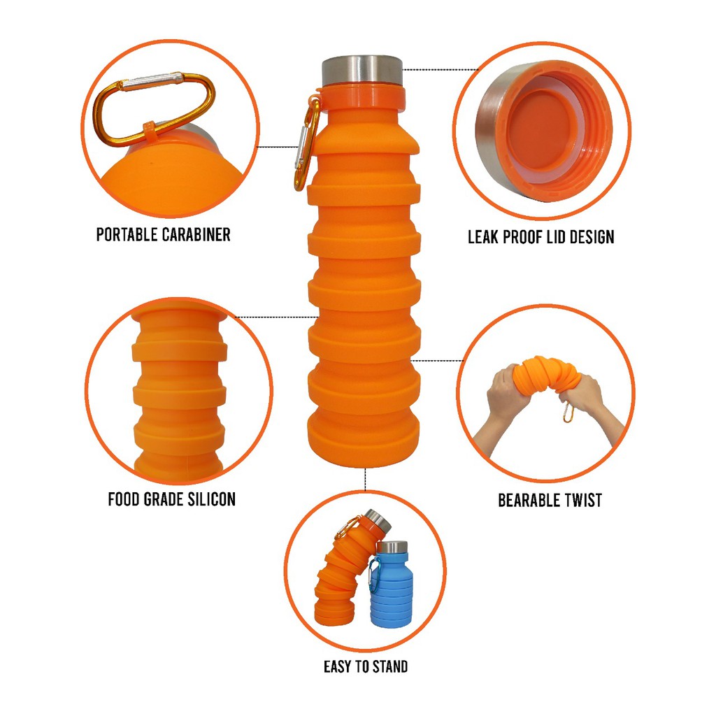 Botol Minum Telescopic Silicone 550 ml Bottle Lipat Camping Outdoor