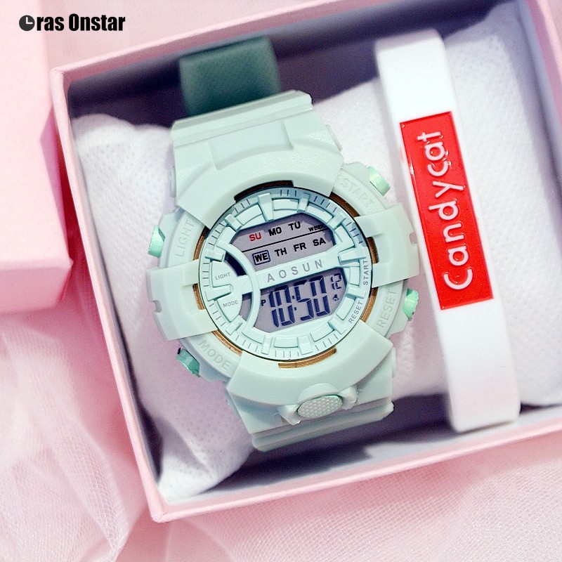 Jam Tangan Wanita Kalender Pasangan Elektronik Luminous Waterproof Digital Fashion Jelly LED Watch-4