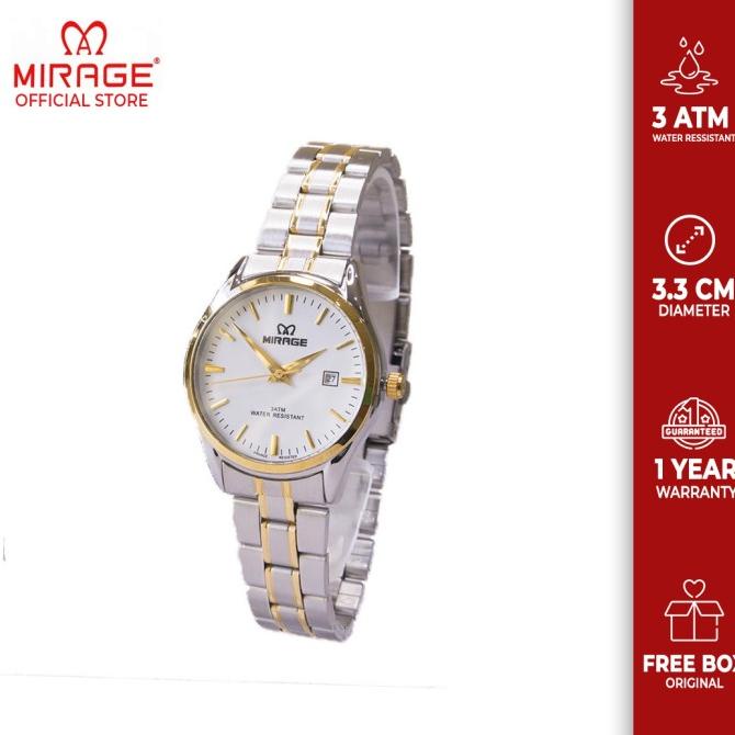 Jam Tangan Wanita Mewah Mirage Original 8708L Kombinasi Silver Gold barang ada