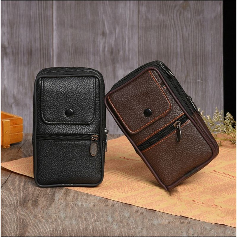 Tas pinggang dompet HP tas paha kulit impor pria cowok original murah 4.2