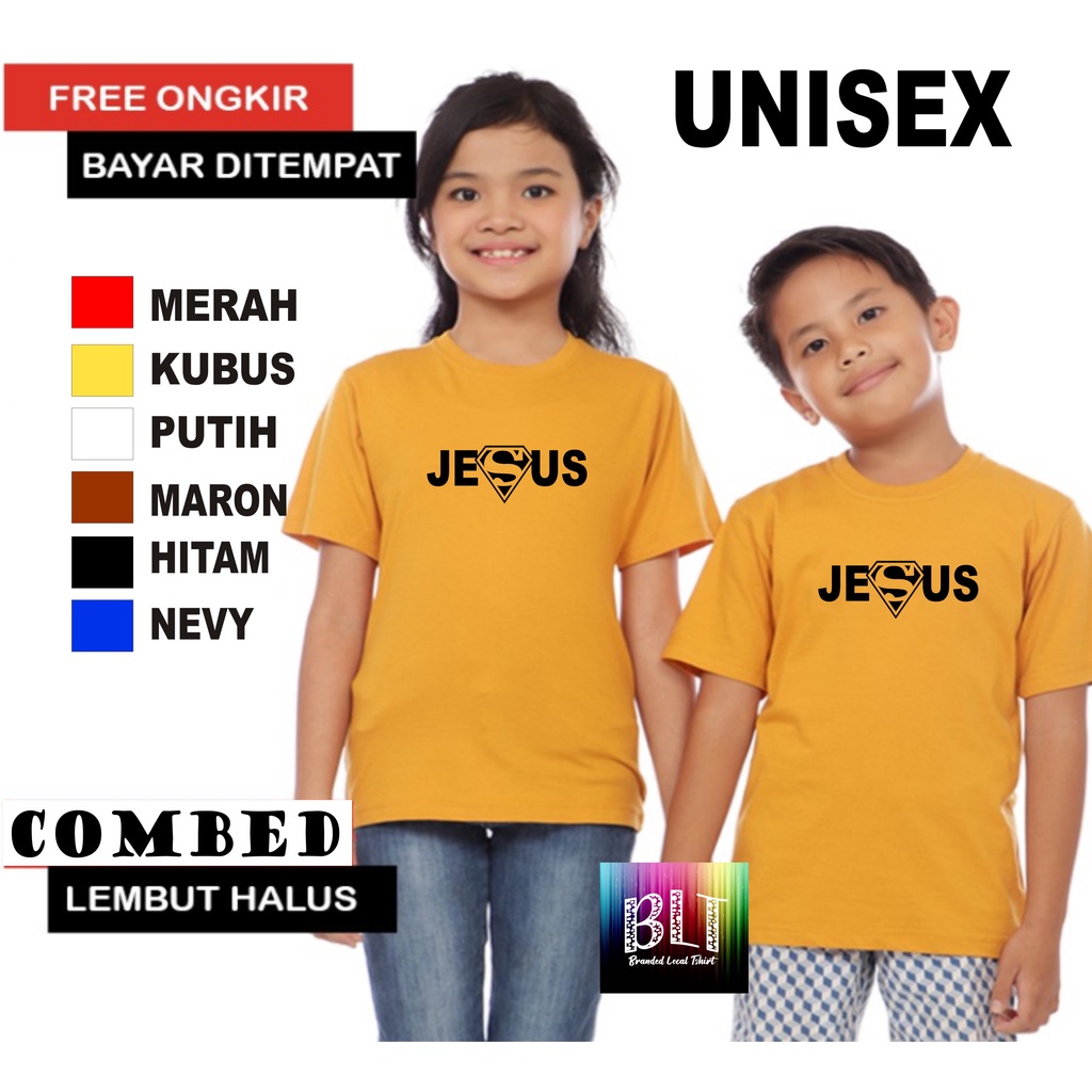 Promo Kaos  JESUS SUPERMAN KAOS ROHANI KRISTEN SALIB ROHANI Anak Anak  Lengan Pendek Combed 30S Atasan Anak2 cowok cewek Kaos Murah kaos anak kartun kaos anak anime kaos anak murah kaos anak hits kaos viral