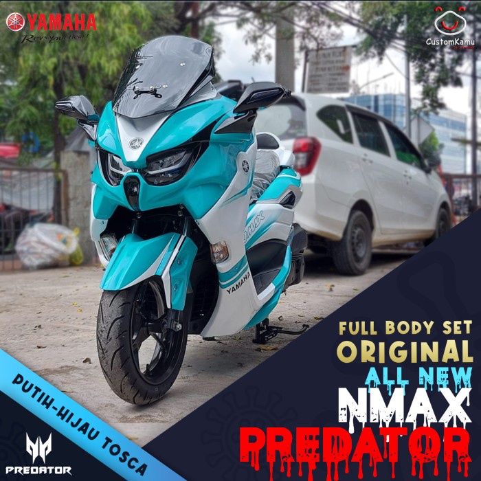 Full Body Set All New NMax Predator 2020 - Putih Hijau Tosca variasi new nmax tameng predator nmax