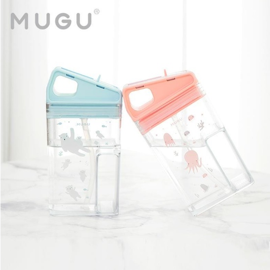 Mugu Square Straw Bottle With Handle - Botol Minum Anak 12m+ Sedotan Anti Tumpah Bottle Sedotan Botol Minum Anak Dengan Handle Pegangan