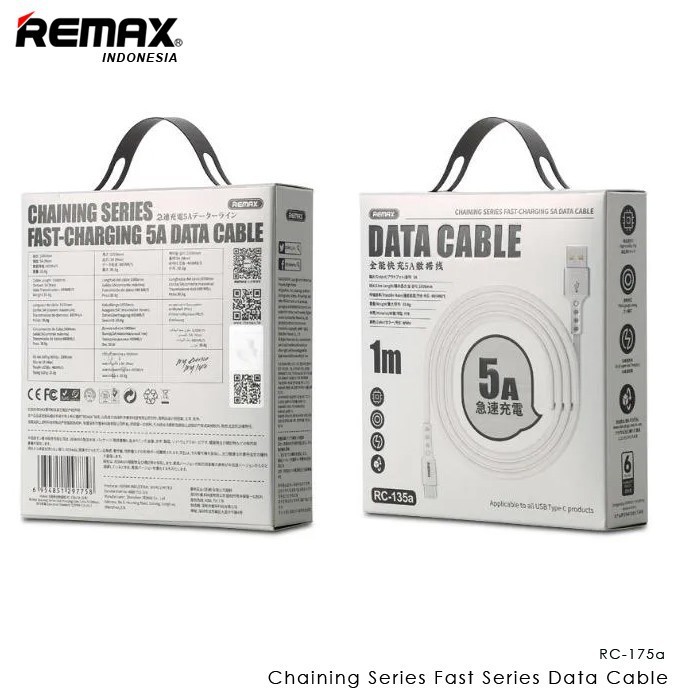 Remax Rc 175a USB Type C Chaining PD Fast Charging Data 22.5W 5A Cable Kabel