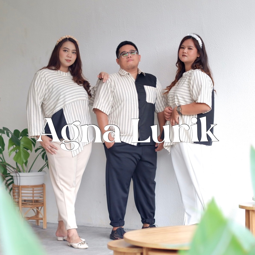 Agna lurik Blouse kemeja bigsize jumbosize plussize wanita pria casual formal