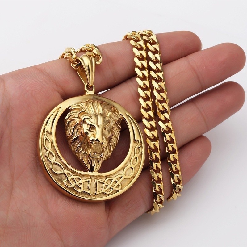 SEUSUK  60CM Gold Plated Hip Hop Lion Punk Pendant Necklace Jewelry