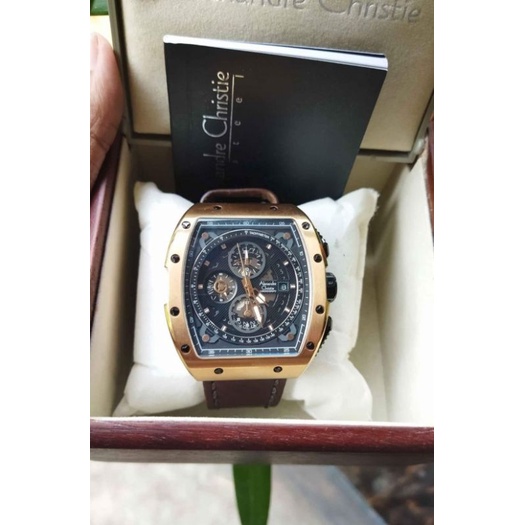 jam tangan Alexandre Christie AC 6411 rose gold leather