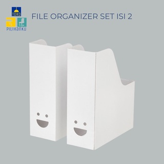 FTTTJABBA File Organizer Isi 2PCS Box Tempat File Dokumen Majalah Odner Bindex Putih Kotak Organiser Kertas Desktop Storage Folder File