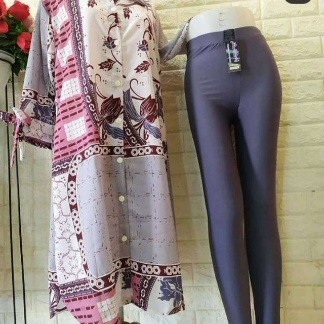 Baju tunik bahan wolfis+leaging super dupen nyaman