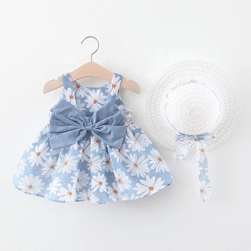 Dress Anak Perempuan Bahan Katun Premium Free Topi Lucu Rok Terusan Anak Gambar Bunga Daisy Dress Anak Cewe Murah Dress Bayi Lucu