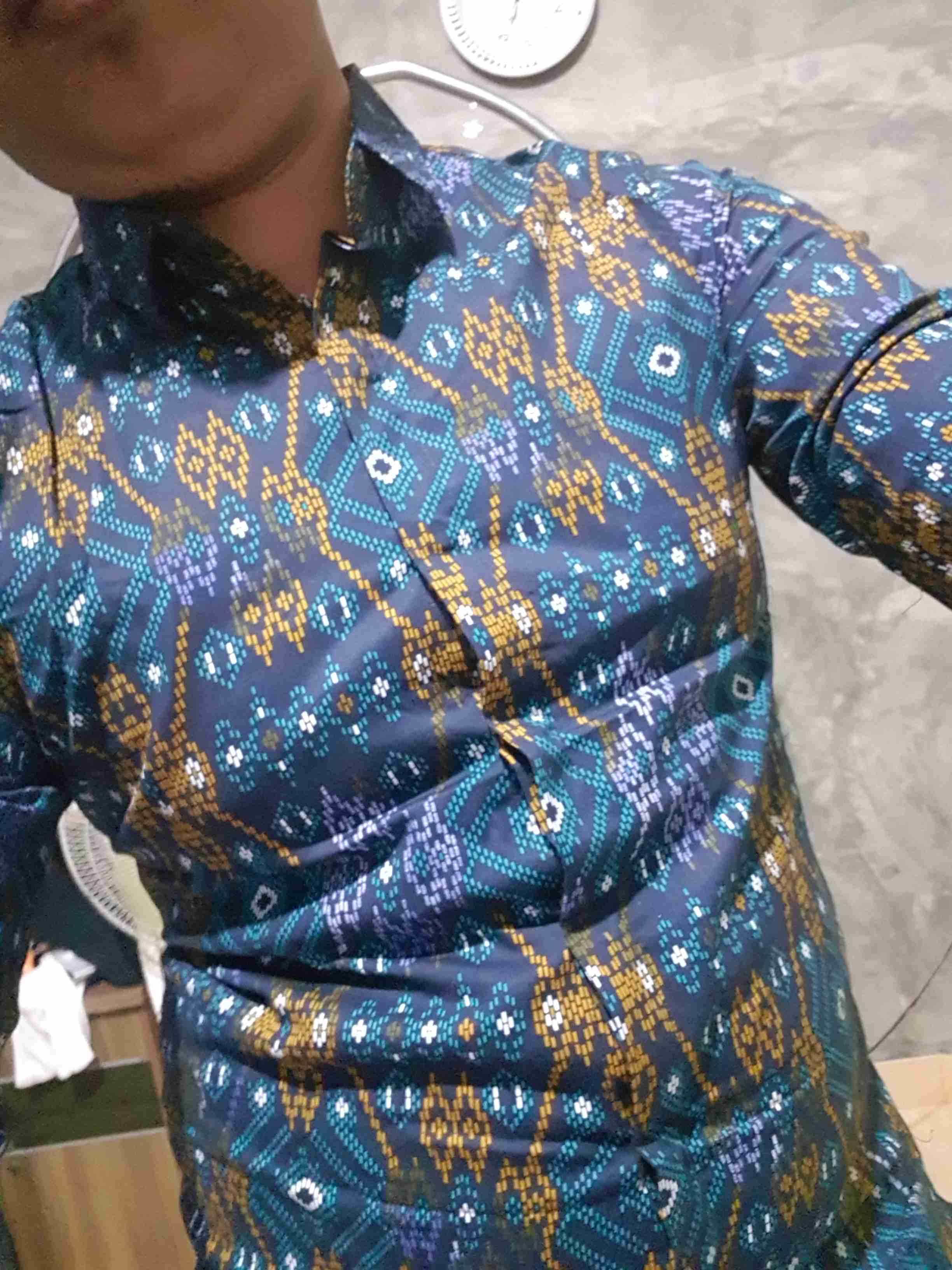 [blessing] 6798 Kemeja Batik Pria Lengan Panjang Motif Songket Hijau Snow