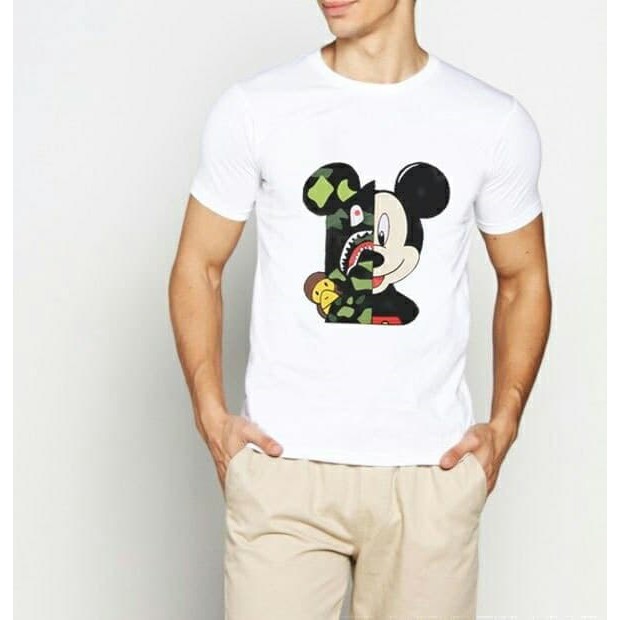 Kaos Pria / Kaos Distro / Kaos Cowo Bape Mickey - Putih