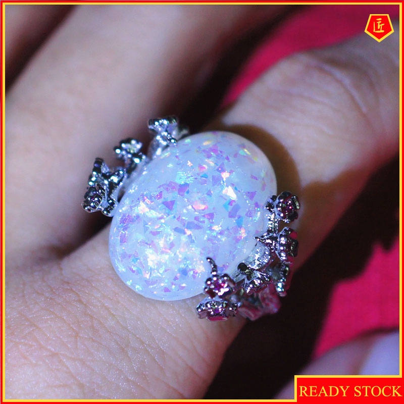 [Ready Stock]925 Silver Inlaid Opal Ring Simple Personality