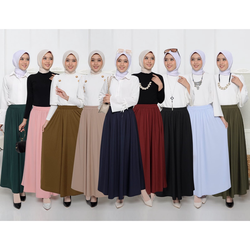 ROK PAYUNG PANJANG WANITA L/XL-XXL//ROK POLOS LEBAR