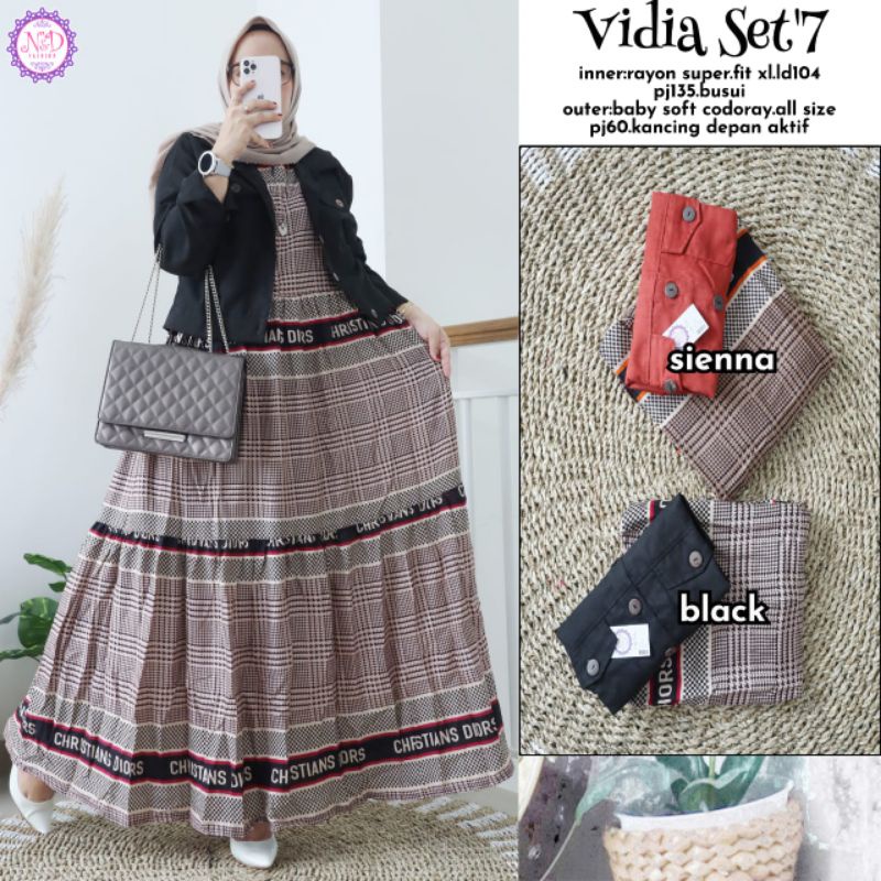Vidia Set 7 Ori ND Fashion Setelan Pakaian Wanita Dress Gamis Lengan Panjang Surakarta Solo