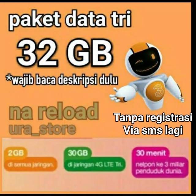 Inject Instant Bukan Pulsa Tri Three 32gb 2gb All 30gb 4g Telp 30mnt All Operator Shopee Indonesia