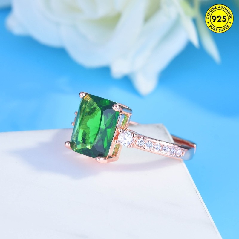 Rose Gold Green Tourmaline Ring Inlaid Emerald Colored Gems Open Ring for Women